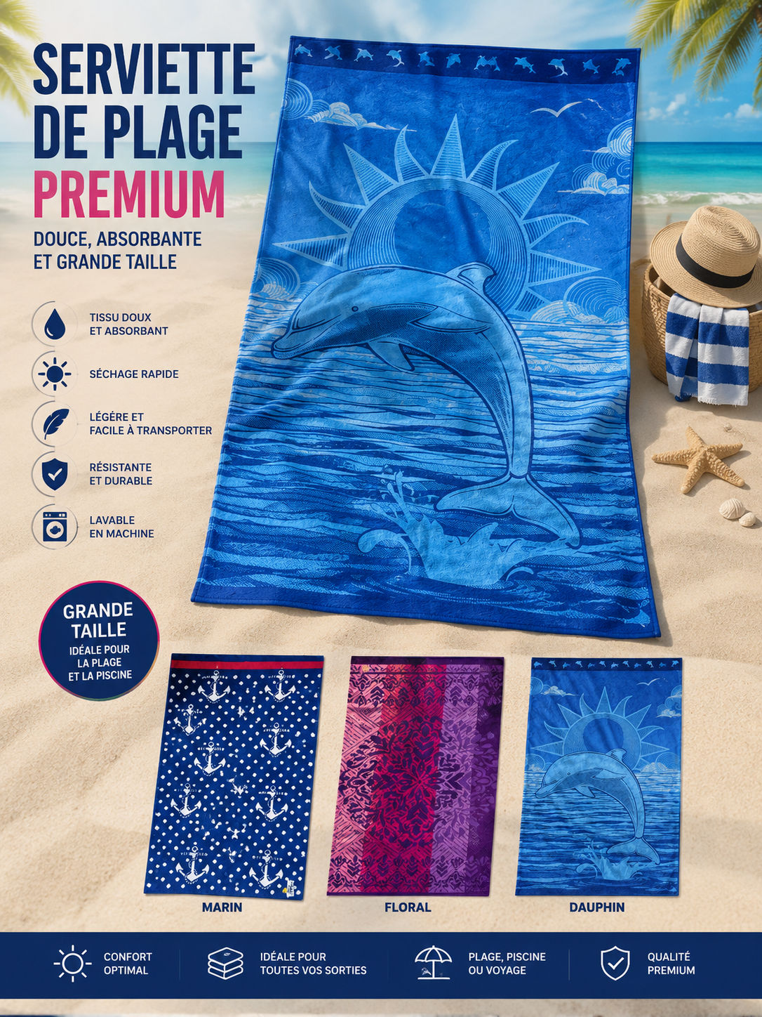 Serviette de Plage Premium – Douce, Absorbante et Grande Taille