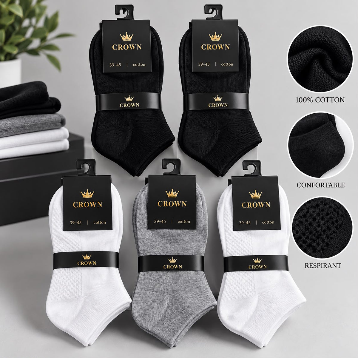 Pack de 5 Paires de Chaussettes Homme en Coton