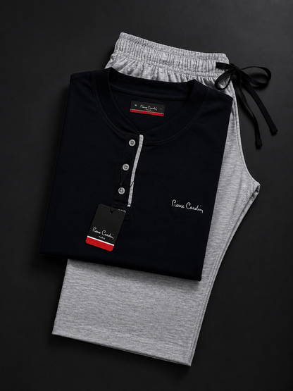Pyjama Homme Pierre Cardin – T-shirt Manches Courtes & Pantalon Long en Coton