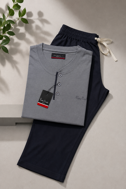 Pyjama Homme Pierre Cardin – T-shirt Manches Courtes & Pantalon Long en Coton