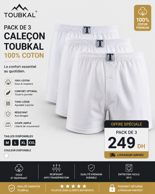Pack de 3 Caleçons Homme 100% Coton – TOUBKAL