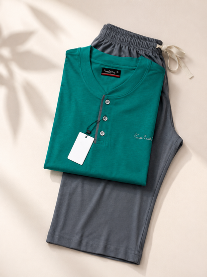 Pyjama Homme Pierre Cardin – T-shirt Manches Courtes & Pantalon Long en Coton