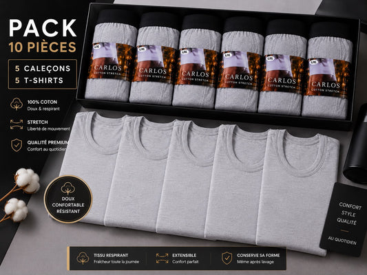 Pack 5 Caleçons + 5 Débardeurs CARLOS – 100% Coton