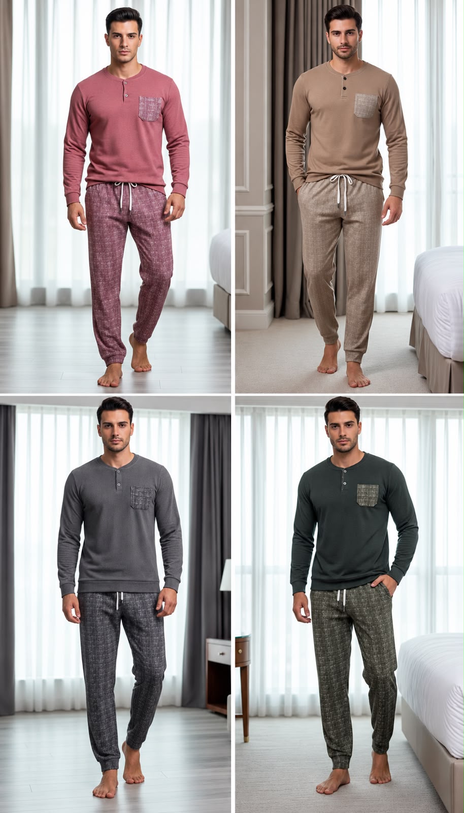 Pyjama Homme 2 Pièces à Manches Longues – Ensemble Confortable