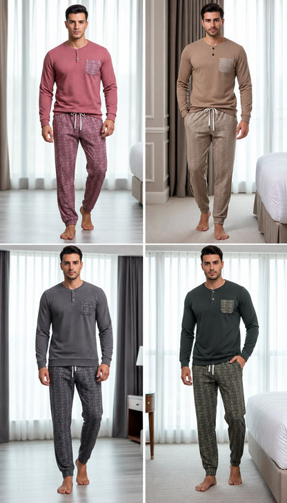 Pyjama Homme 2 Pièces à Manches Longues – Ensemble Confortable