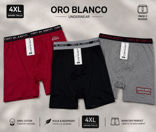 Pack de 3 Boxers Homme Grande Taille 100% Coton (4XL)