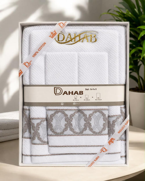 Set de Serviettes DAHAB 100% Coton – 3 Pièces | Douceur & Élégance