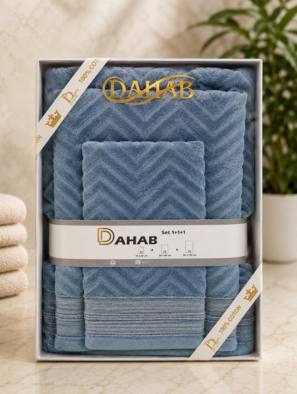Set de Serviettes DAHAB 100% Coton – 3 Pièces | Douceur & Élégance