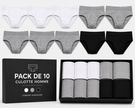 Pack de 10 Culottes Homme 100% Coton – Confort, Douceur & Respirabilité