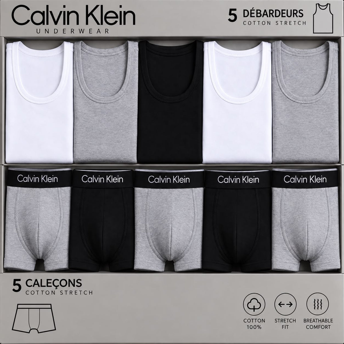 Pack 5 Caleçons + 5 Débardeurs