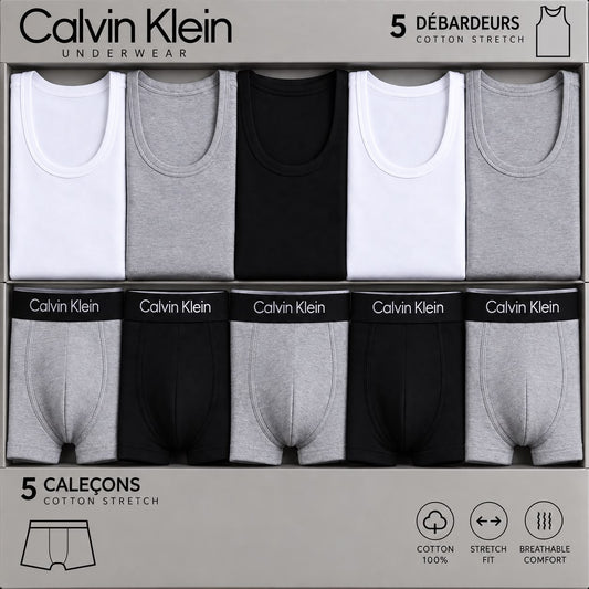 Pack 5 Caleçons + 5 Débardeurs